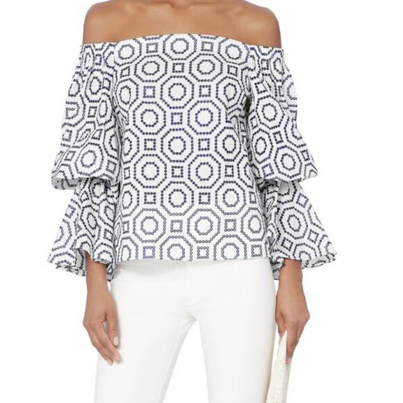 ALEXIS Off The Shoulder Red & White Embroidered Eyelet Top - Picture 6 of 6